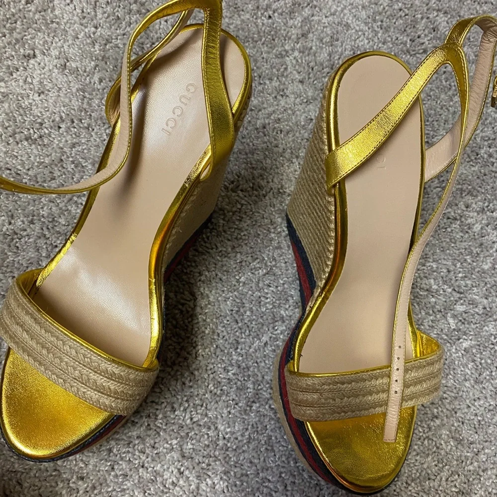 Metallic leather platform espadrille